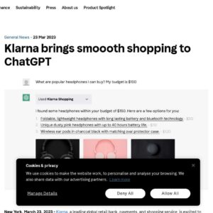 Klarna ChatGPT plugin