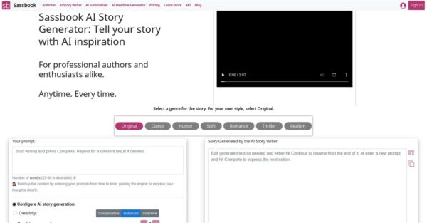 Sassbook AI Story generator